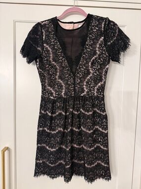 Dolce Vita Black Lace Overlay Dress with Pale Pink Lining